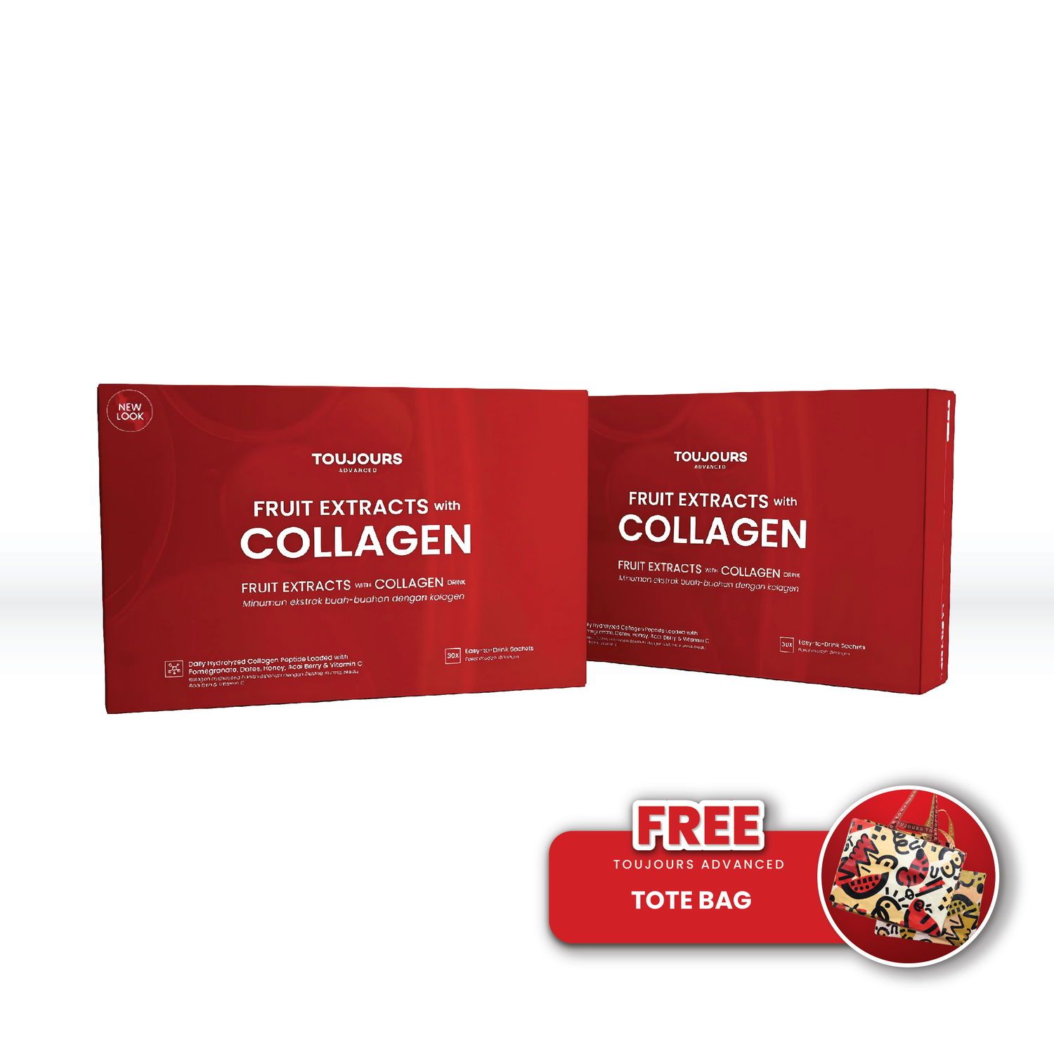 Booster Glow 1 - 2 x Toujours Advanced Fruit Extracts with Hydrolyzed Collagen Peptide Drink (30 Sachets)